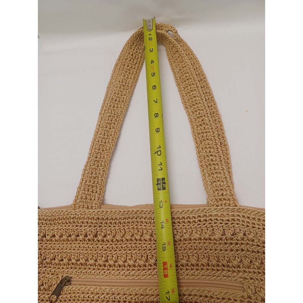 The SAK Beige Tan Shoulder Bag Crochet Knit Purse Woven Hobo Crossbody Handbag